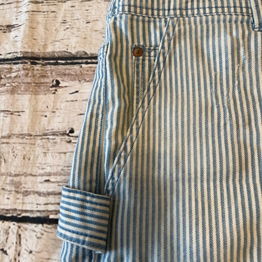 Anthro Pilcro Railroad Striped Button Front Everyday Short Overalls Sz 29 - Picture 7 of 11